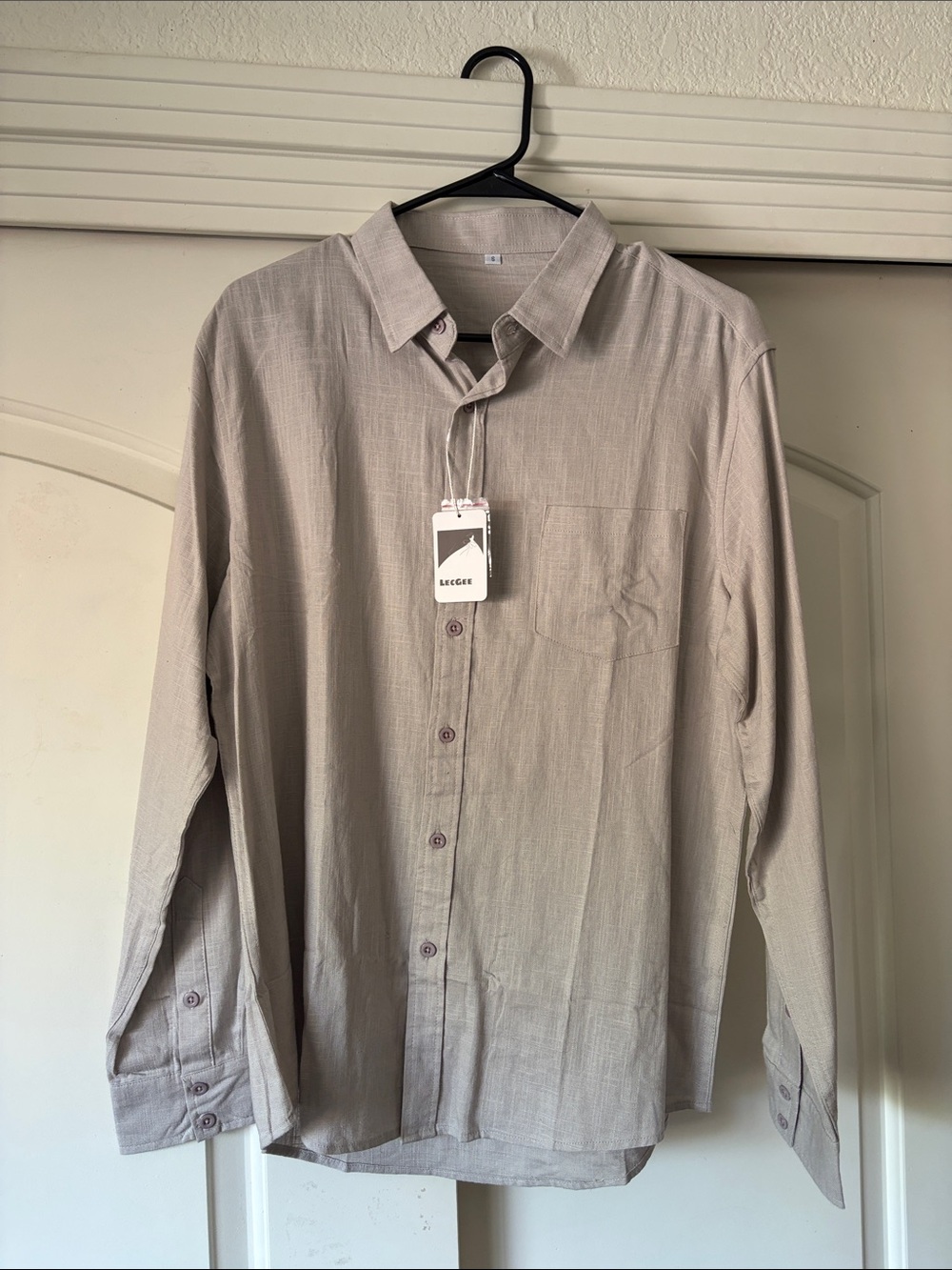La Leche League International Men's Long-Sleeve Button-Down Shirt in Light Beige